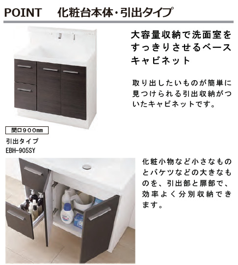 リクシル 標準装備の洗面化粧台 引き出しタイプの化粧台