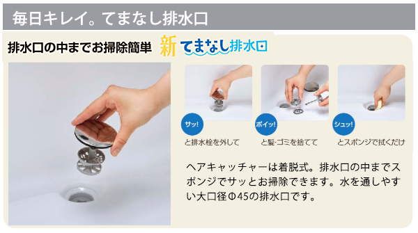 リクシル 標準装備の洗面化粧台のてまなし排水口