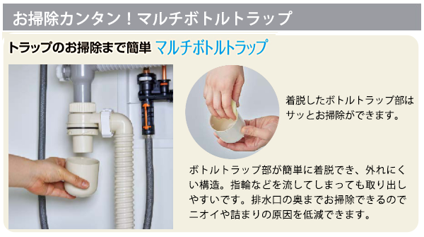 リクシル 標準装備の洗面化粧台のマルチボトルトラップ