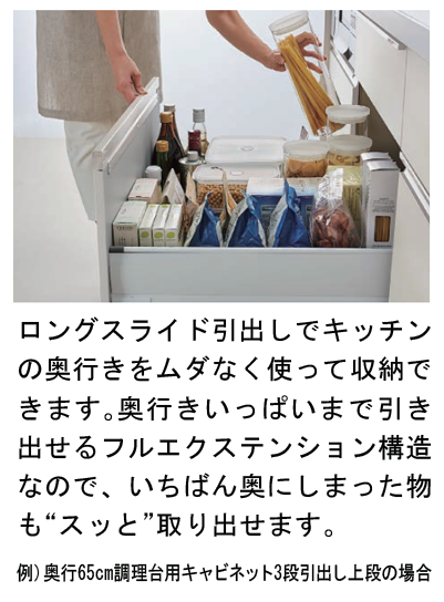 リクシル システムキッチン NDのロングスライド引き出し