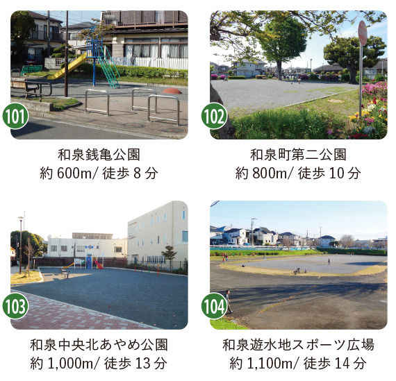 和泉中央北2丁目周辺の遊具公園やスポーツ広場
