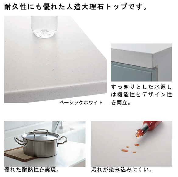 リクシル システムキッチン 人造大理石ワークトップの特長