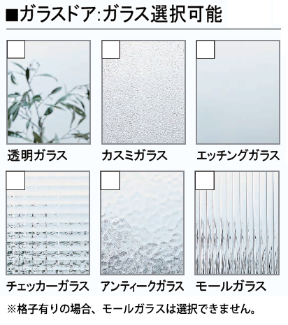 LIXIL インテリア建材仕様 ラシッサシリーズ パレット ガラスドアの種類