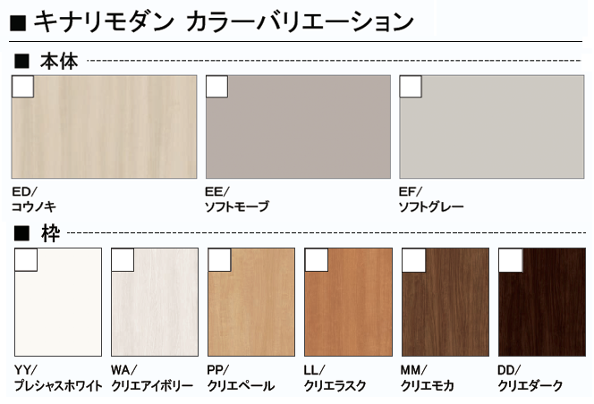 LIXIL インテリア建材仕様 ラシッサシリーズ キナリモダン カラーバリエーション