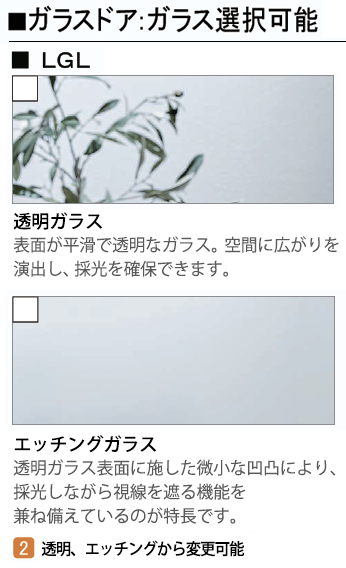LIXIL インテリア建材仕様 ラシッサシリーズ キナリモダン ガラスドアの種類