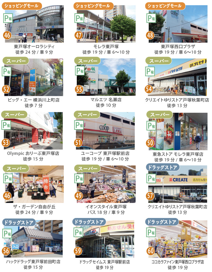 秋葉町周辺のショッピングモール、スーパー、ドラッグストア
