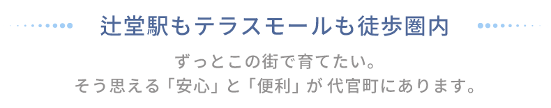 辻堂駅もテラスモールも徒歩圏内。ずっとこの街で育てたい。 そう思える「安心」と「便利」が代官町にあります。