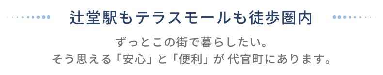 辻堂駅もテラスモールも徒歩圏内。ずっとこの街で暮らしたい。 そう思える「安心」と「便利」が代官町にあります。