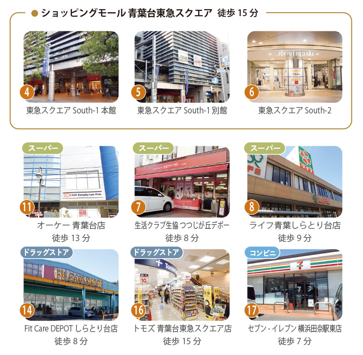青葉台東急スクエアやスーパー、ドラッグストアなどしらとり台周辺の買い物施設一覧