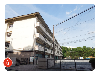 横浜市立牛久保小学校の正門と校舎、校庭