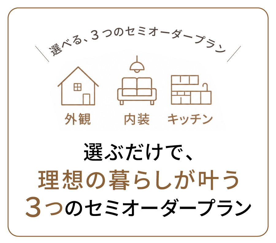 選ぶだけで、理想の暮らしが叶う３つのセミオーダープラン