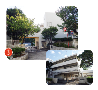 戸塚区下倉田町の教育環境。横浜市立倉田小学校（約860m/徒歩11分）の校門と校舎。緑と住宅街の落ち着いた通学路で、徒歩圏内に通える安心の環境です。