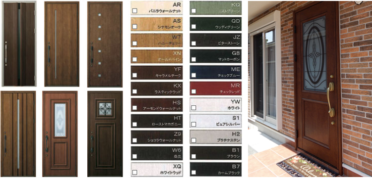横浜建物の独自の家作りシステム、セミオーダー住宅。玄関ドアのデザイン、カラーが選べます。