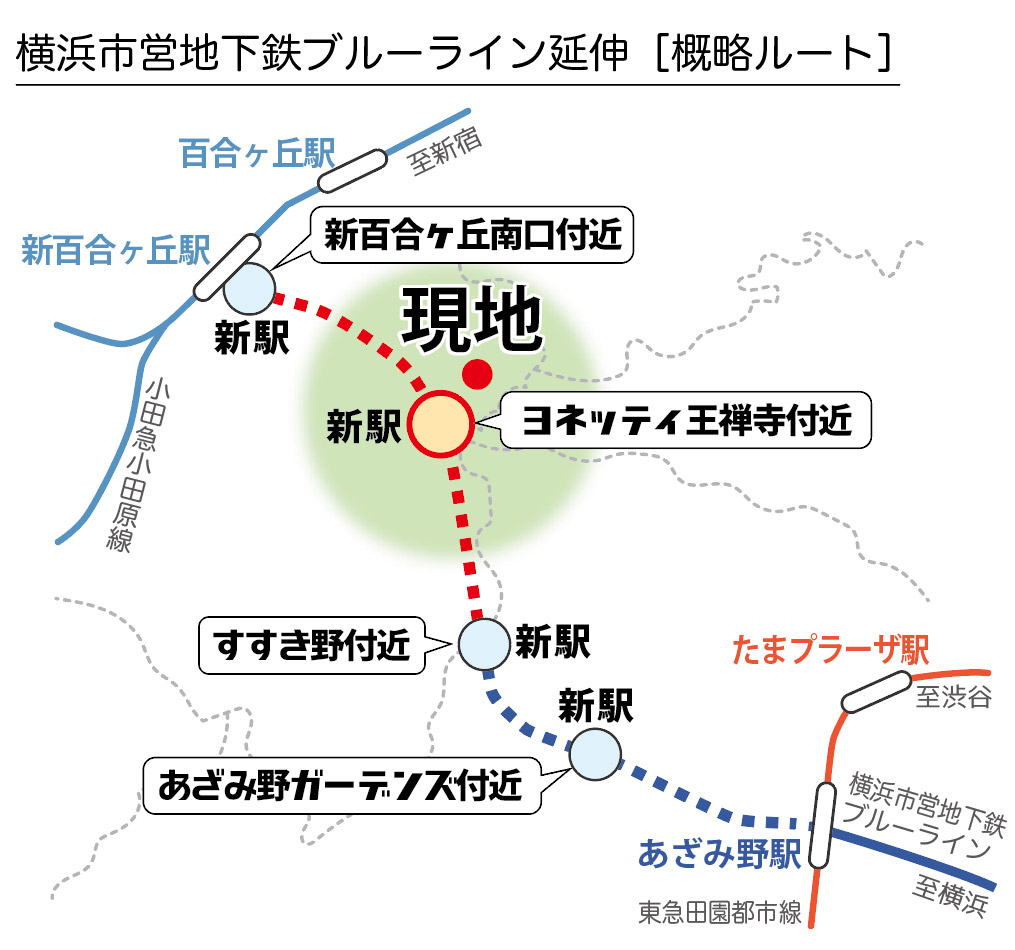 横浜市営地下鉄ブルーラインの延伸 概略ルート 横浜建物